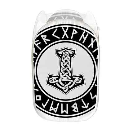 Black And White Mjolnir Print Mesh Laundry Hamper