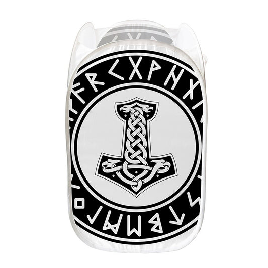Black And White Mjolnir Print Mesh Laundry Hamper