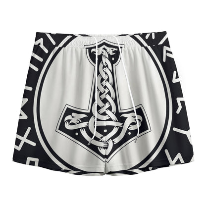 Black And White Mjolnir Print Mesh Shorts