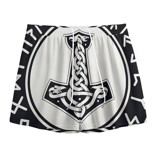 Black And White Mjolnir Print Mesh Shorts