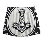 Black And White Mjolnir Print Mesh Shorts