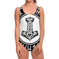 Black And White Mjolnir Print One Piece Swimsuit