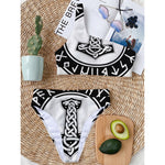 Black And White Mjolnir Print One Shoulder Bikini Top