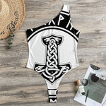 Black And White Mjolnir Print One Shoulder Bodysuit