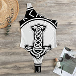 Black And White Mjolnir Print One Shoulder Bodysuit