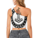 Black And White Mjolnir Print One Shoulder Crop Top