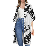 Black And White Mjolnir Print Open Front Beach Cover Up