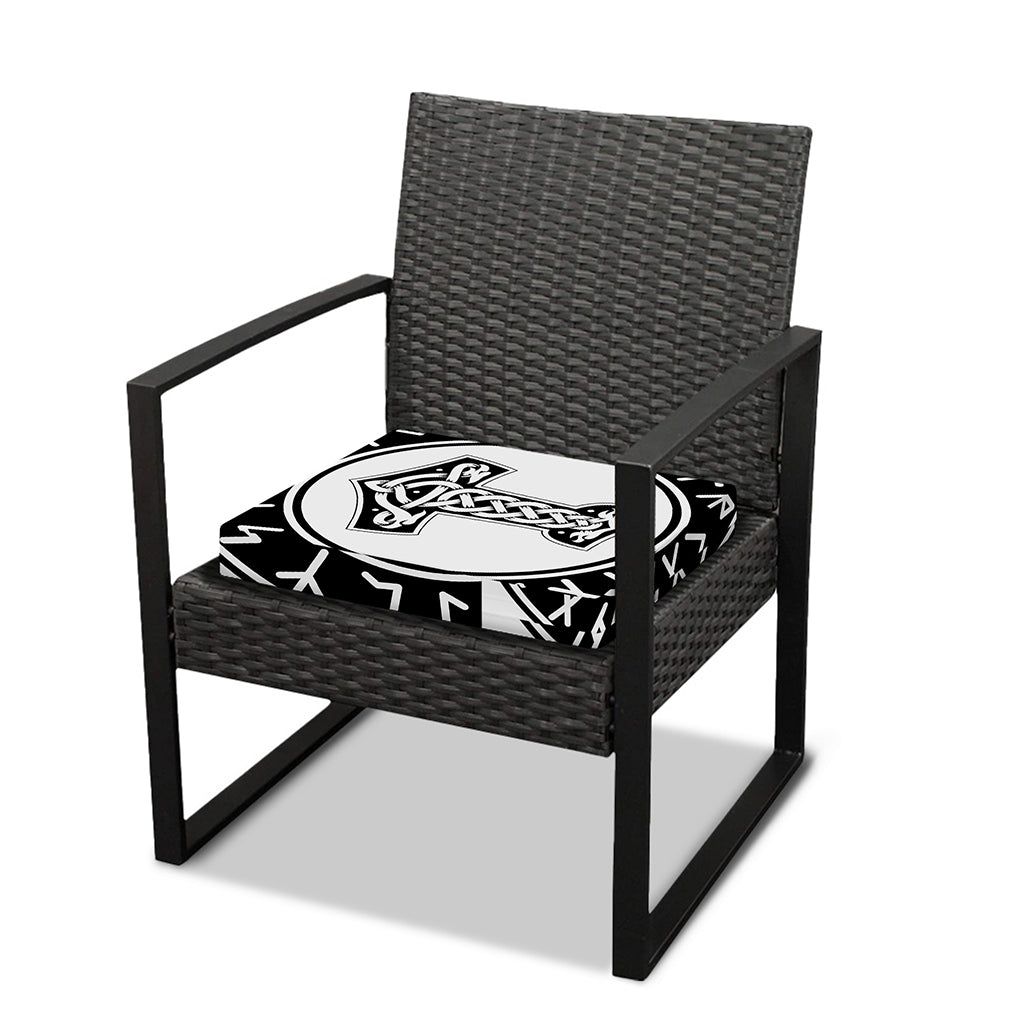 Black And White Mjolnir Print Outdoor Seat Cushion Cover