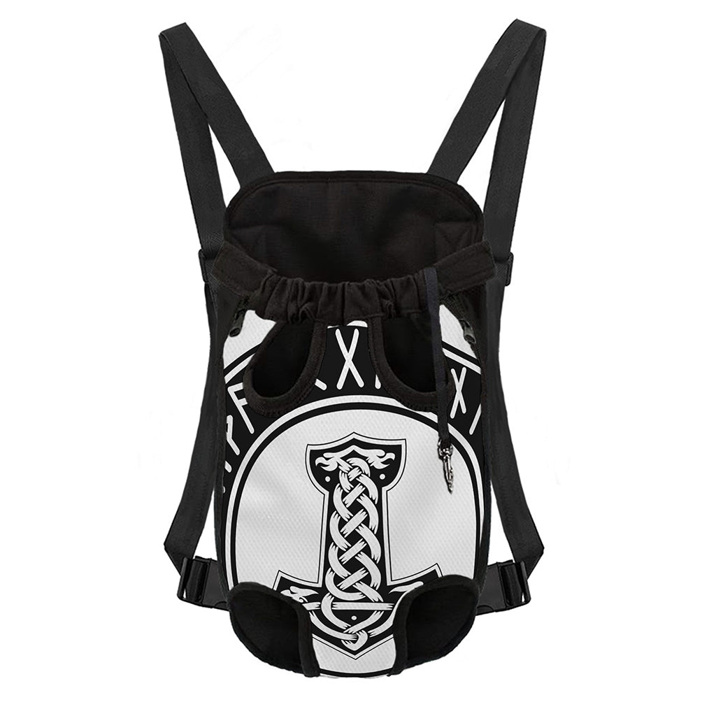 Black And White Mjolnir Print Pet Carrier Backpack