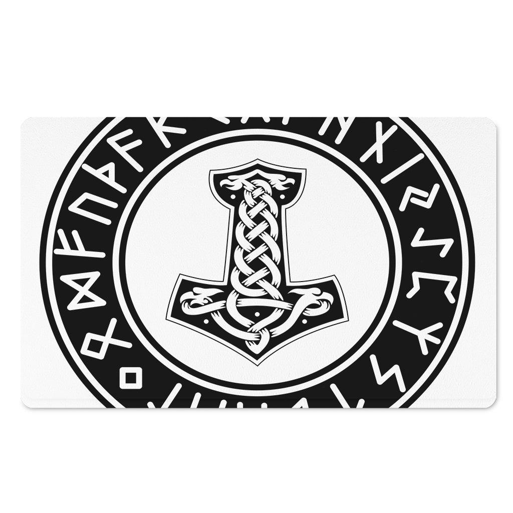Black And White Mjolnir Print Polyester Doormat