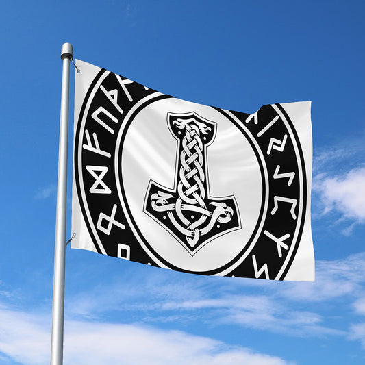 Black And White Mjolnir Print Polyester Flag