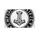Black And White Mjolnir Print Polyester Flag