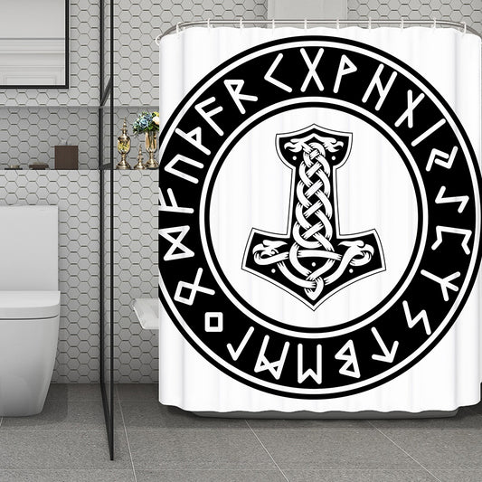 Black And White Mjolnir Print Polyester Shower Curtain