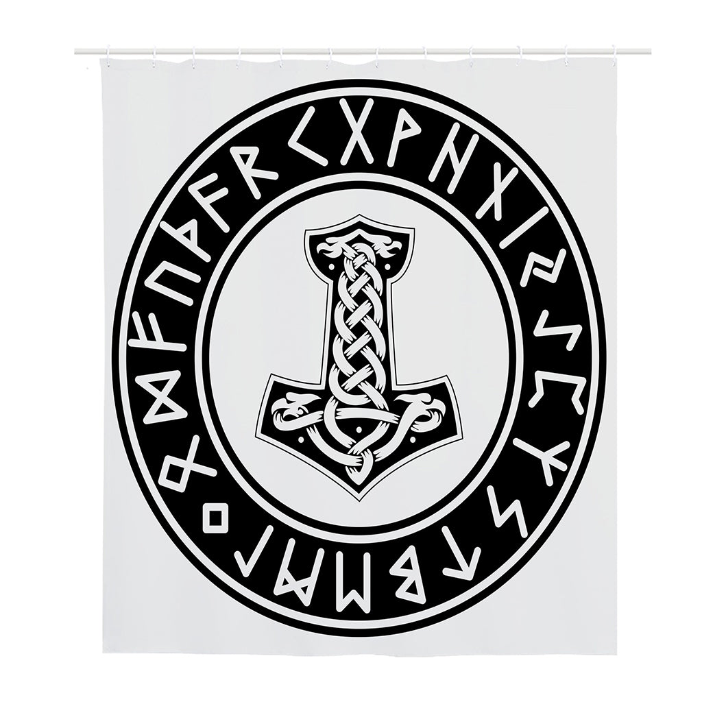 Black And White Mjolnir Print Polyester Shower Curtain