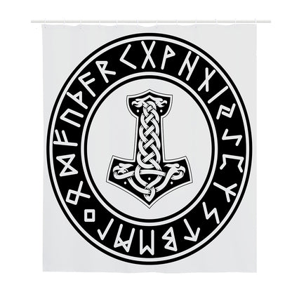 Black And White Mjolnir Print Polyester Shower Curtain