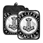 Black And White Mjolnir Print Pot Holders With Pocket