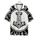 Black And White Mjolnir Print Rayon Hawaiian Shirt