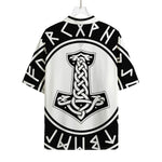 Black And White Mjolnir Print Rayon Hawaiian Shirt