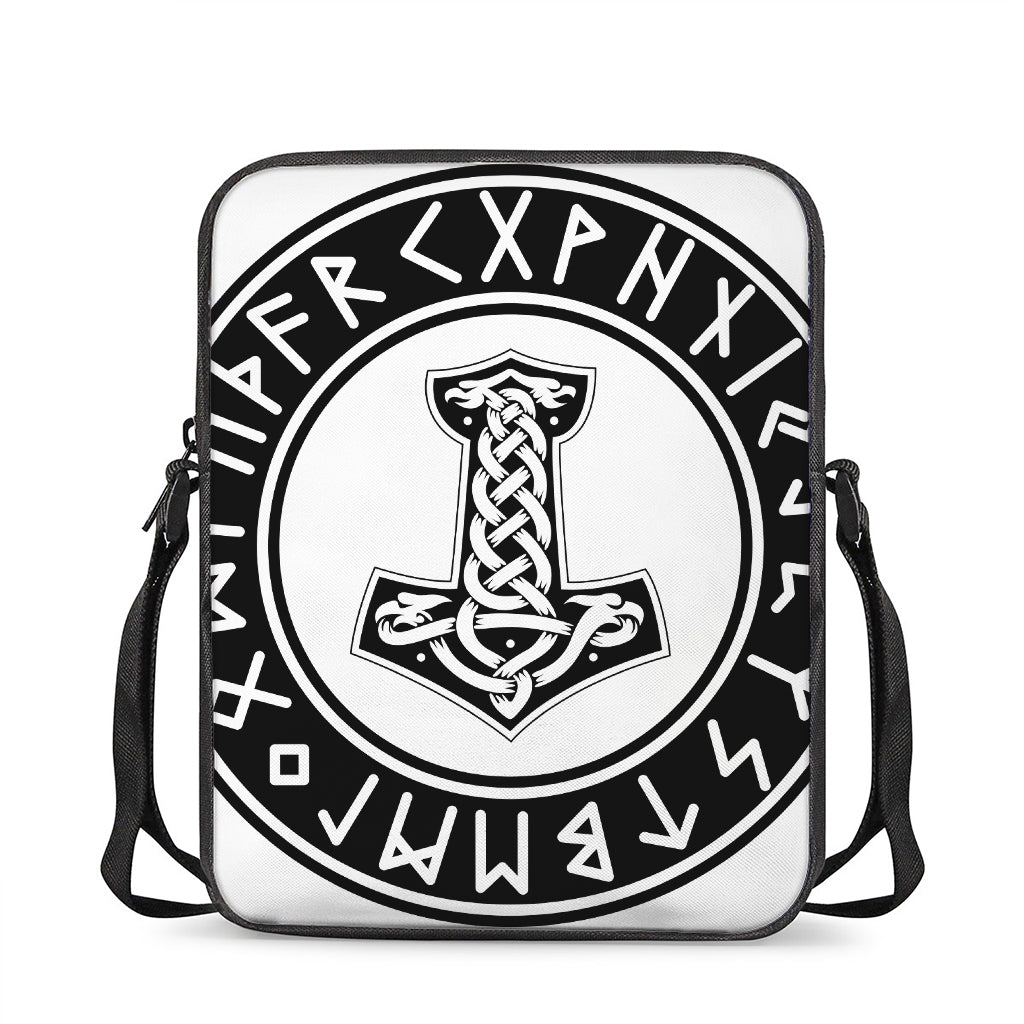 Black And White Mjolnir Print Rectangular Crossbody Bag