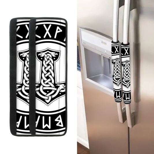 Black And White Mjolnir Print Refrigerator Handle Covers