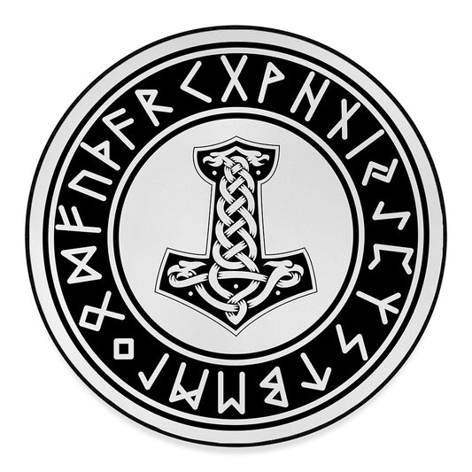 Black And White Mjolnir Print Round Floor Mat