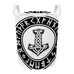 Black And White Mjolnir Print Round Laundry Basket