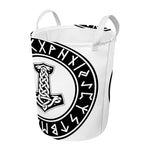 Black And White Mjolnir Print Round Laundry Basket