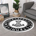Black And White Mjolnir Print Round Rug