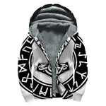 Black And White Mjolnir Print Sherpa Lined Zip Up Hoodie