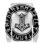 Black And White Mjolnir Print Sherpa Lined Zip Up Hoodie