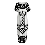 Black And White Mjolnir Print Short Sleeve Long Nightdress