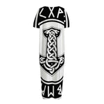Black And White Mjolnir Print Short Sleeve Long Nightdress