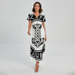 Black And White Mjolnir Print Short Sleeve Maxi Dress
