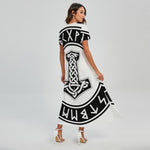 Black And White Mjolnir Print Short Sleeve Maxi Dress