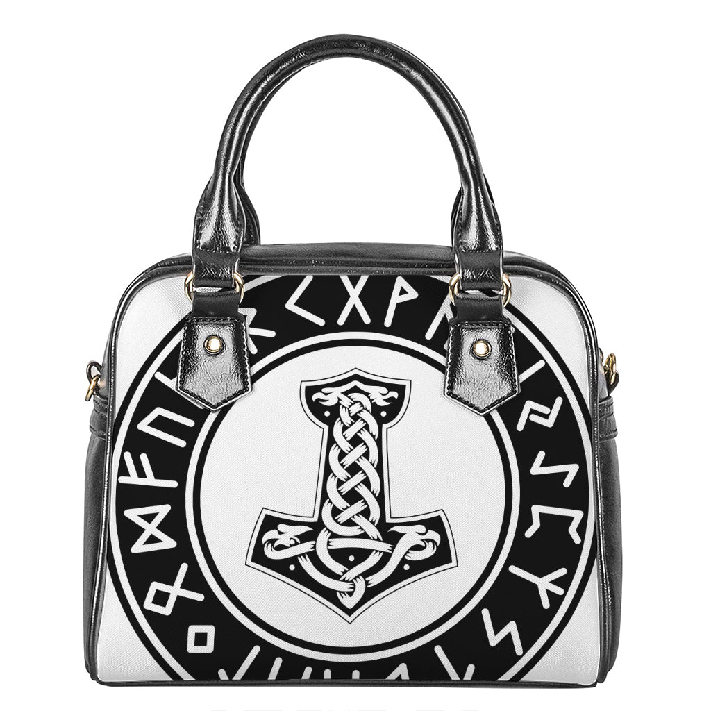 Black And White Mjolnir Print Shoulder Handbag