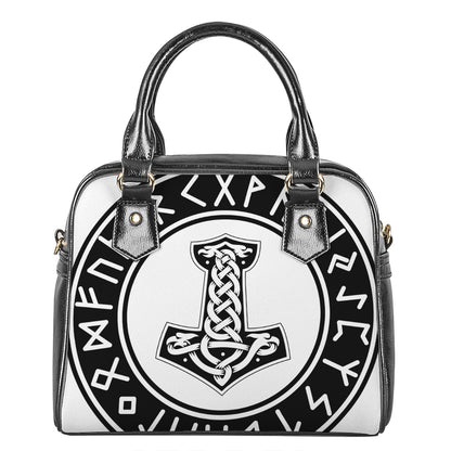 Black And White Mjolnir Print Shoulder Handbag