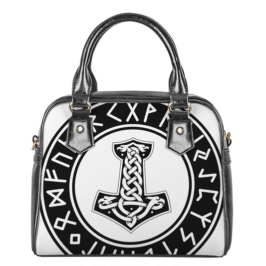 Black And White Mjolnir Print Shoulder Handbag
