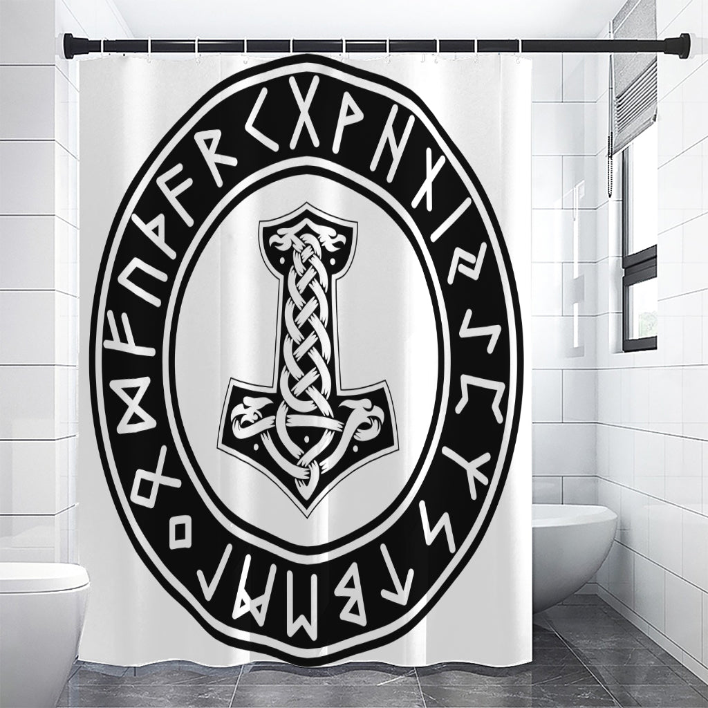 Black And White Mjolnir Print Shower Curtain