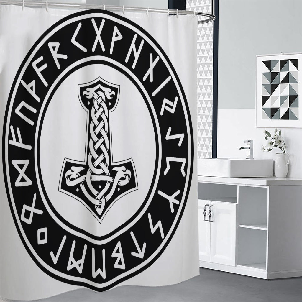 Black And White Mjolnir Print Shower Curtain