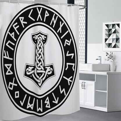Black And White Mjolnir Print Shower Curtain