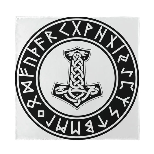 Black And White Mjolnir Print Silk Bandana