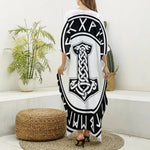 Black And White Mjolnir Print Silk V-Neck Kaftan Dress