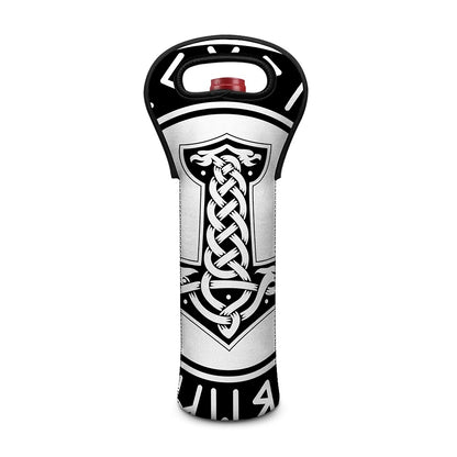 Black And White Mjolnir Print Single Neoprene Wine Tote