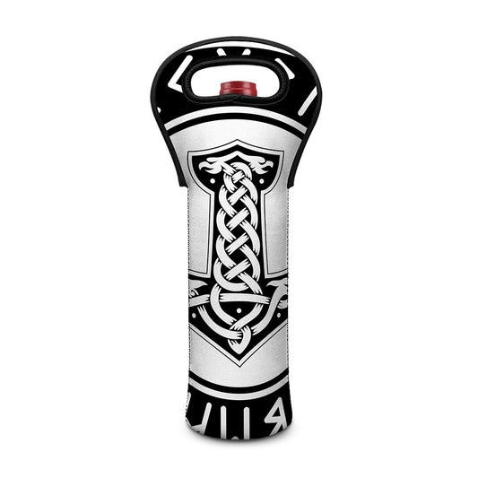 Black And White Mjolnir Print Single Neoprene Wine Tote