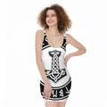 Black And White Mjolnir Print Sleeveless Bodycon Dress