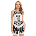 Black And White Mjolnir Print Sleeveless One Piece Swimsuit
