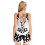 Black And White Mjolnir Print Sleeveless One Piece Swimsuit