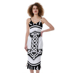Black And White Mjolnir Print Slim Fit Midi Cami Dress