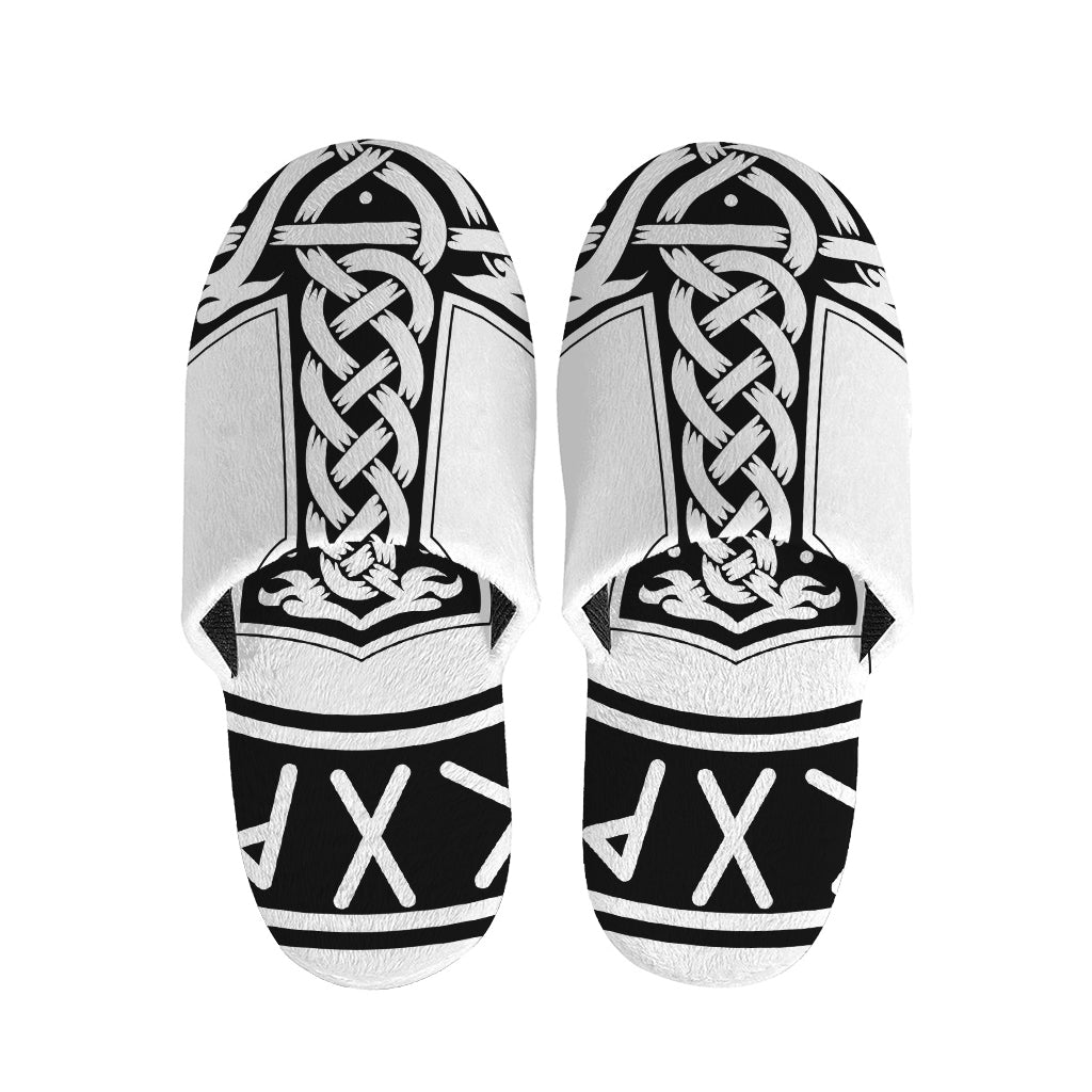 Black And White Mjolnir Print Slippers