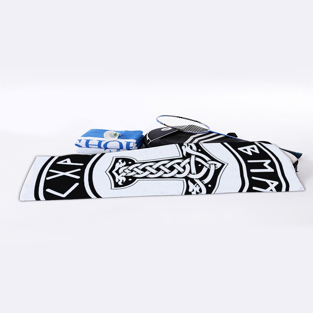 Black And White Mjolnir Print Sports Towel